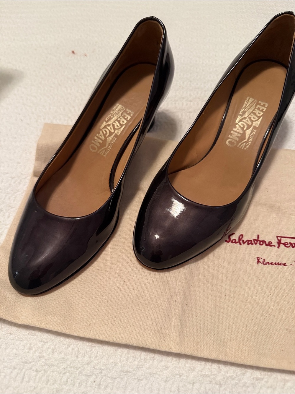 Salvatore Ferragamo Patent Leather Pumps in Deep Plum